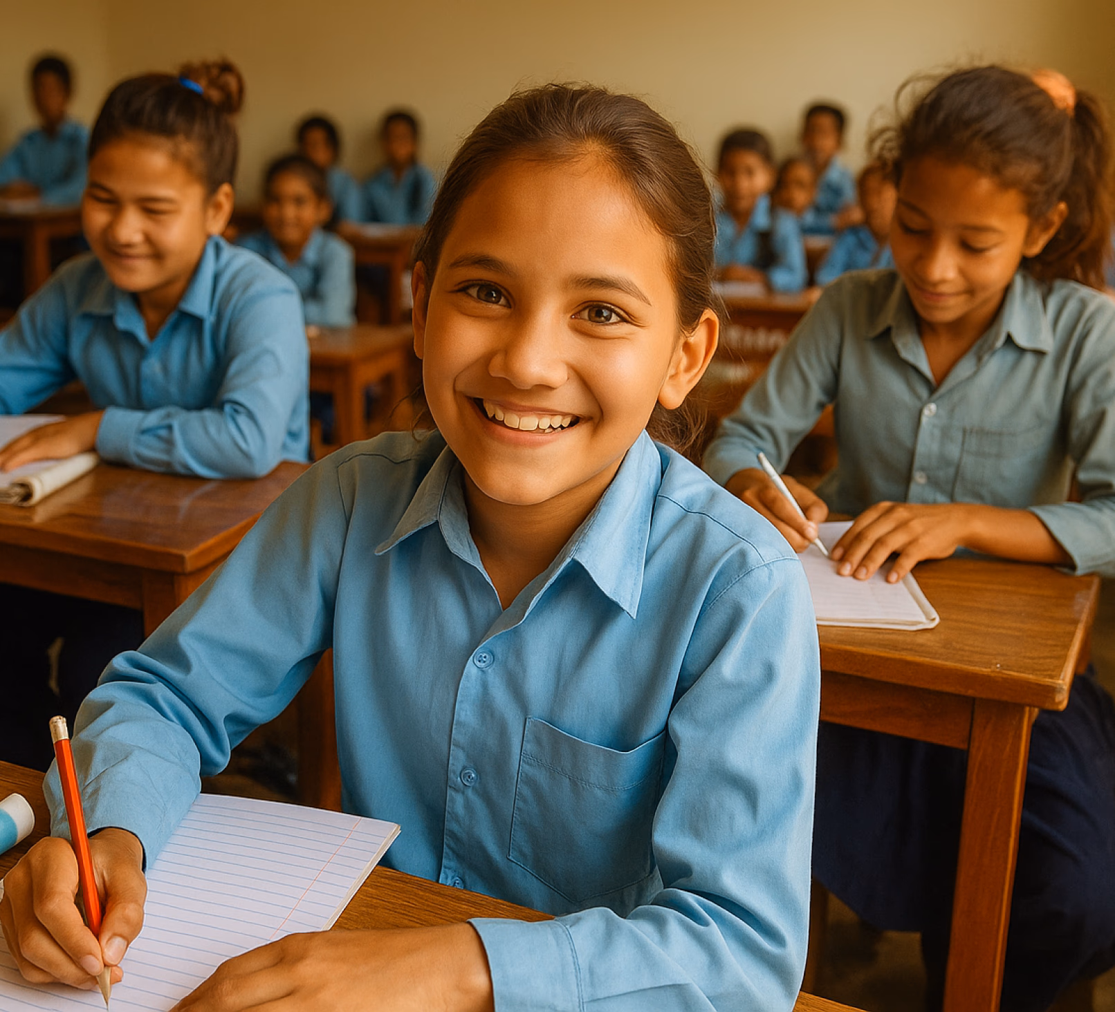 Smiling schoolchildren in a classroom at one of the schools built for underprivileged communities